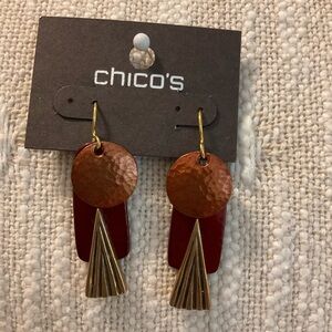 0166-Chico's Red and Gold Dangle Earrings